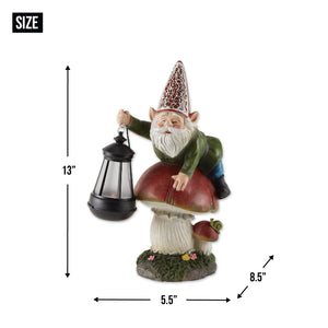 Gnome On Mushroom Solar Statue