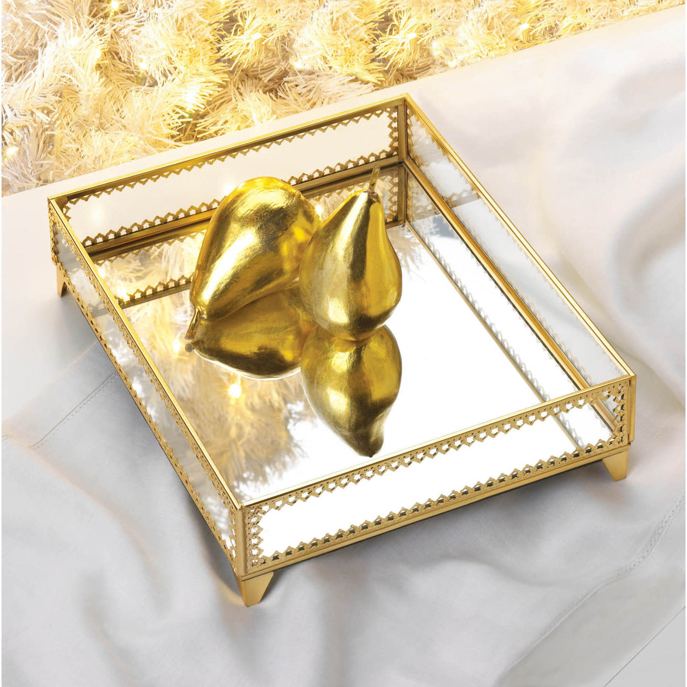 Gold Motif Jewelry Glass Decorative Tray