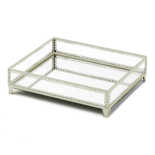 Silver Trim Glass Decorative Tray