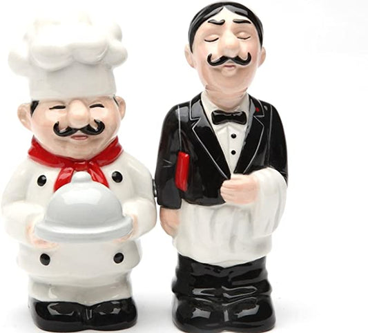 Chef And Waiter Ceramic Salt And Pepper Shaker