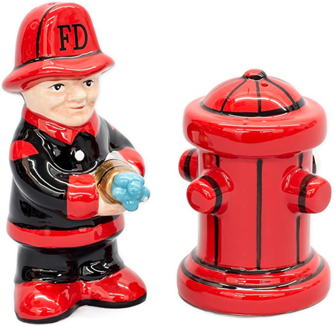 Ceramic Fireman Magnetic Salt And Pepper Shaker Set