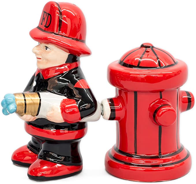 Ceramic Fireman Magnetic Salt And Pepper Shaker Set