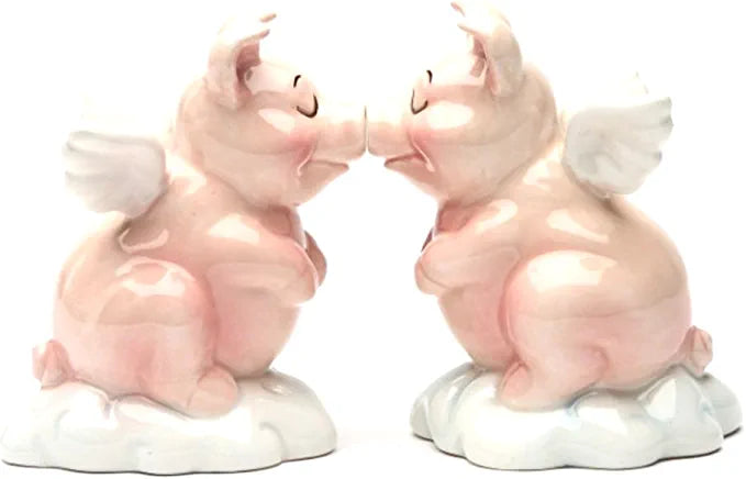 Hog Heaven Pigs With Wings Ceramic Magnetic Salt And Pepper Shaker Set