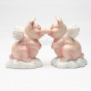 Hog Heaven Pigs With Wings Ceramic Magnetic Salt And Pepper Shaker Set