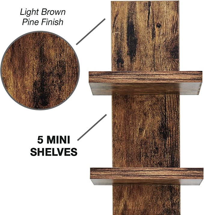 Brown 5 Tier Utility Column Spine Wall Shelves