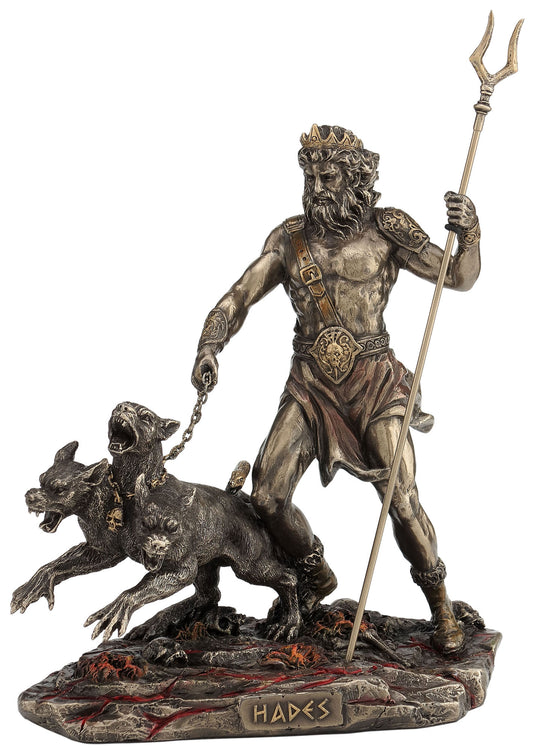 Hades Holding Staff With Cerberus Statue