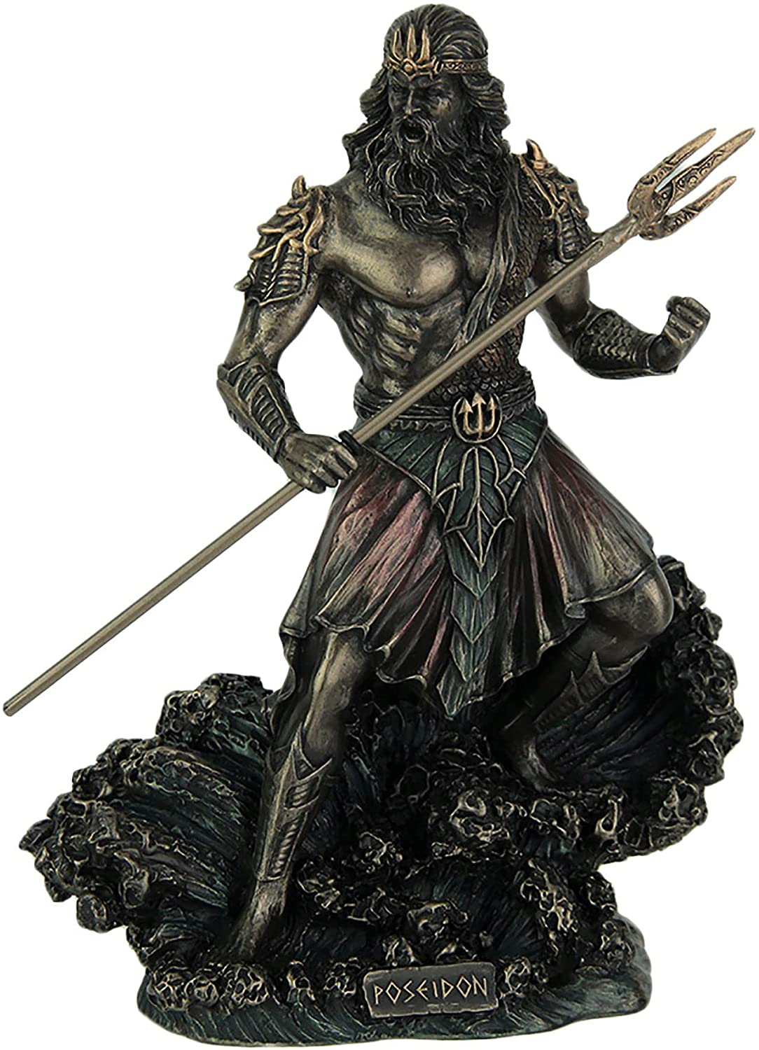 Standing Poseidon Holding Trident On Wave Statue