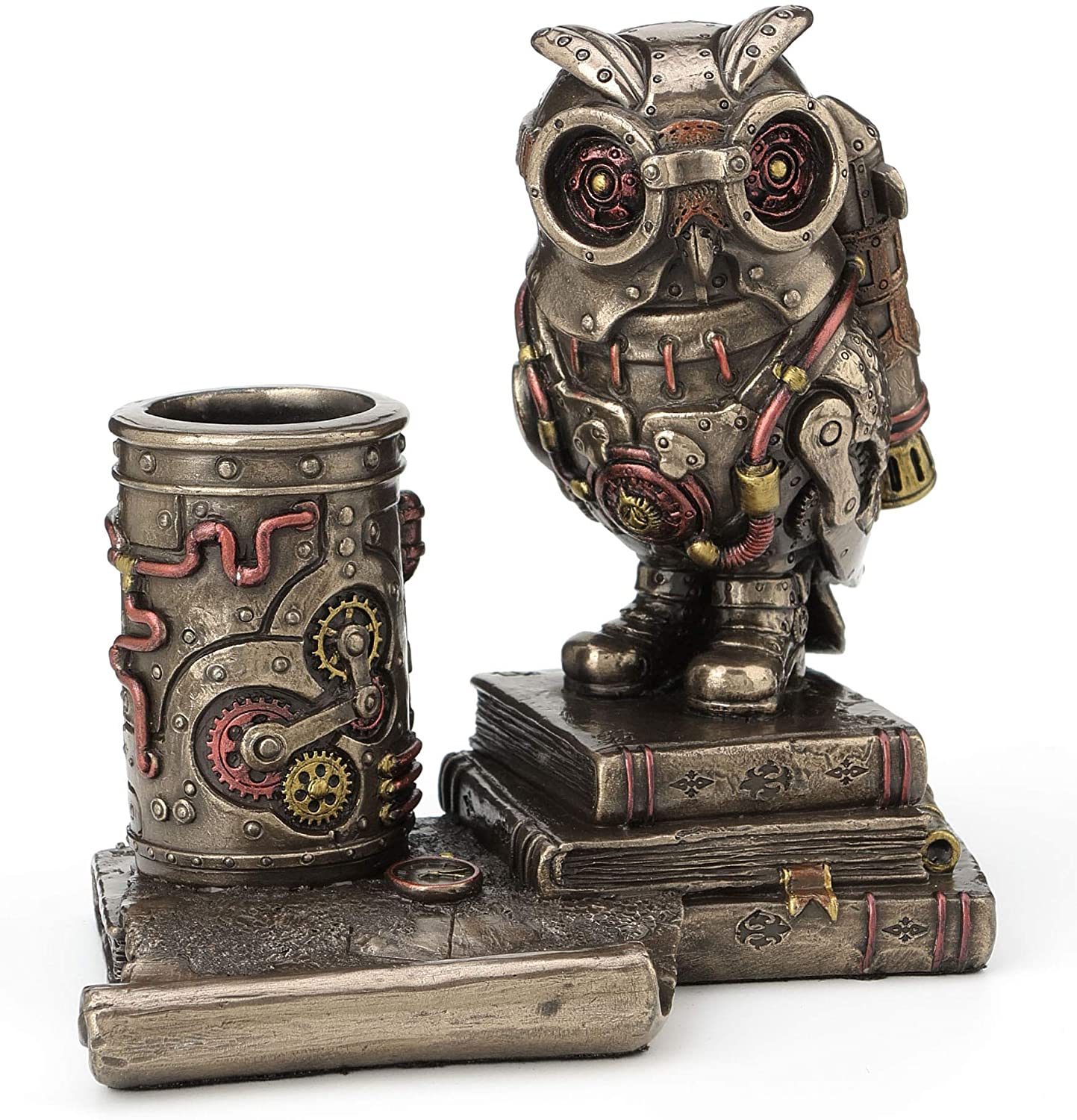 Steampunk Owl Cell Phone Stand Pen Holder