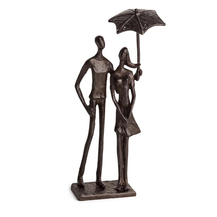 Loving Couple Under Umbrella Bronze Sculpture